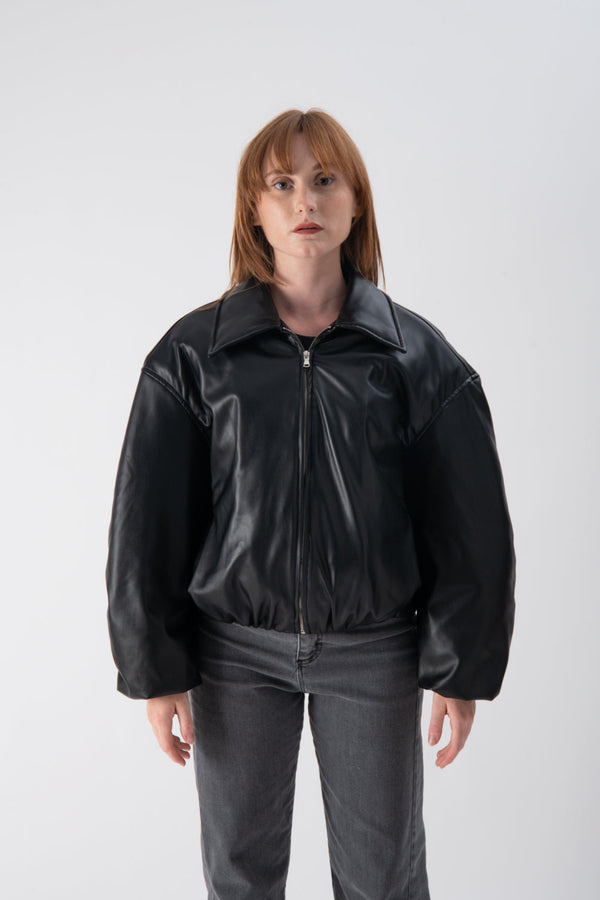 Bomber cropped in ecopelle blacky