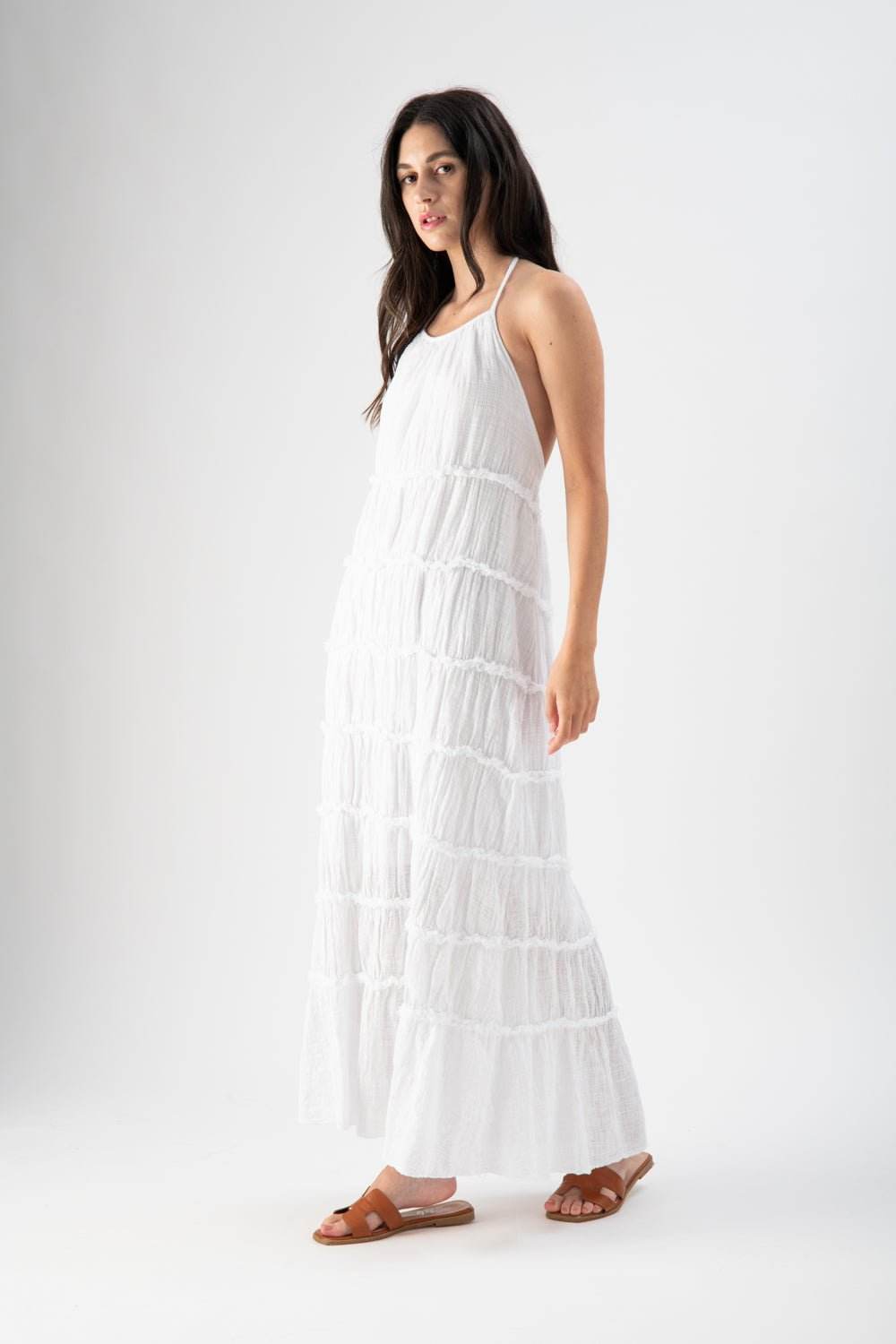 Abito lungo in cotone sfrangiato bianco - MND™