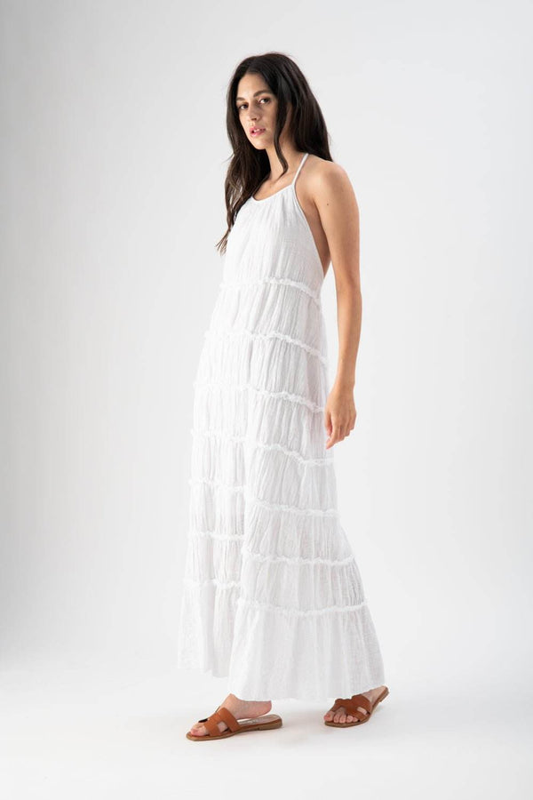 Abito lungo in cotone sfrangiato bianco - MND™