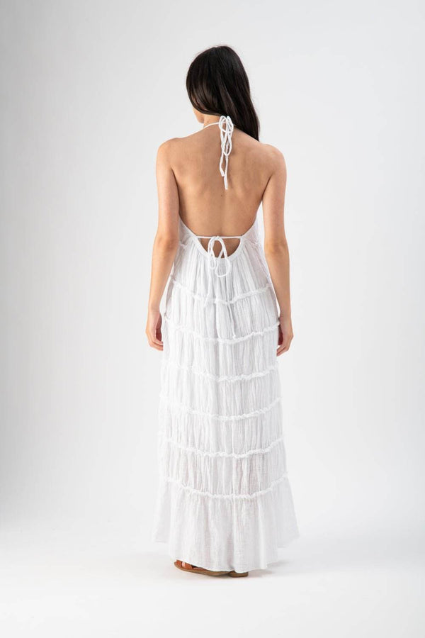 Abito lungo in cotone sfrangiato bianco - MND™