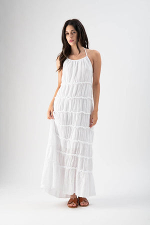 Abito lungo in cotone sfrangiato bianco - MND™