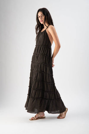 Abito lungo in cotone sfrangiato testa di moro - MND™