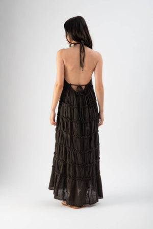 Abito lungo in cotone sfrangiato testa di moro - MND™