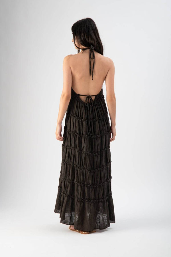 Abito lungo in cotone sfrangiato testa di moro - MND™