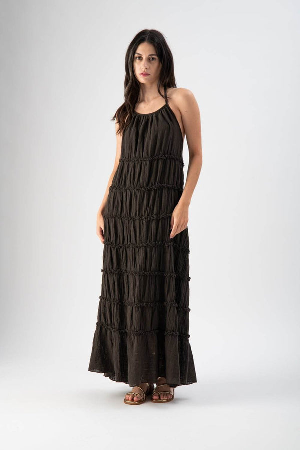 Abito lungo in cotone sfrangiato testa di moro - MND™