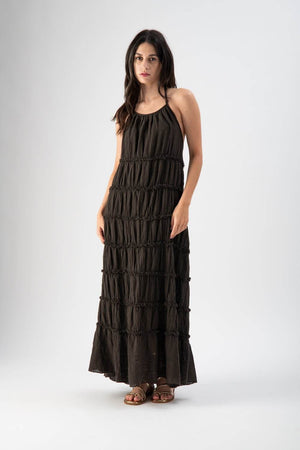 Abito lungo in cotone sfrangiato testa di moro - MND™