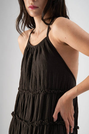 Abito lungo in cotone sfrangiato testa di moro - MND™