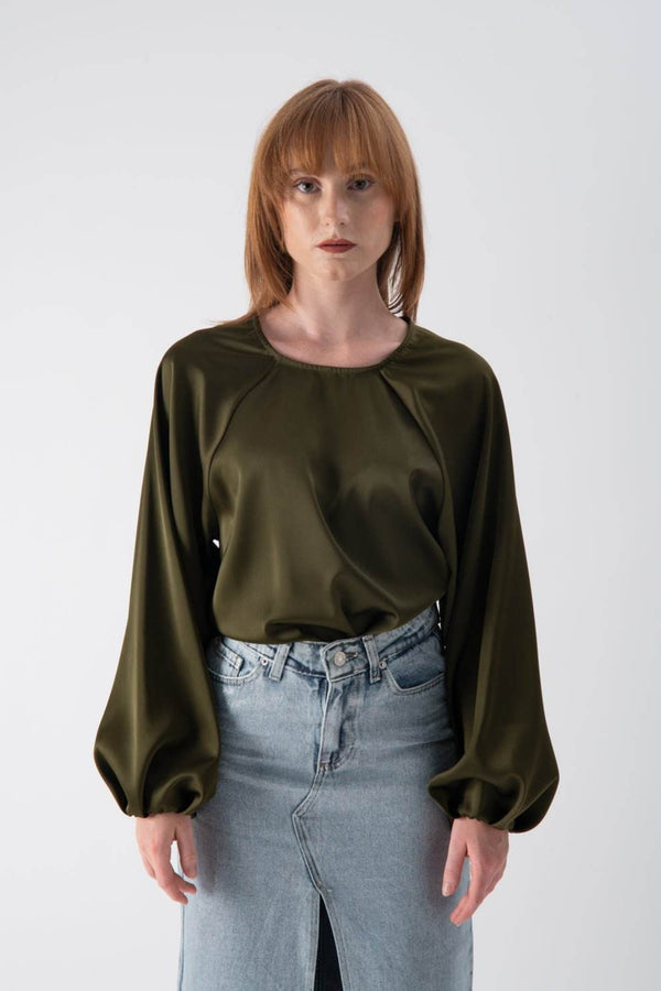 Blusa effetto satin in girocollo - MND™