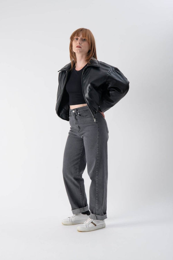 Bomber cropped in ecopelle blacky - MND™