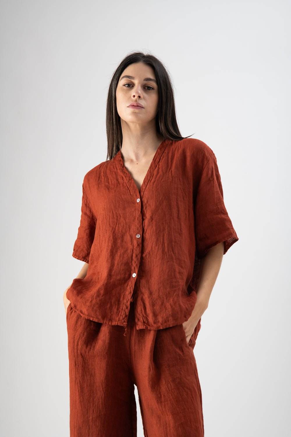 Camicia in lino a maniche corte - MND™