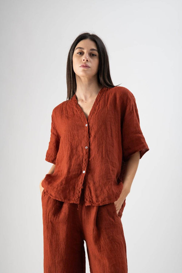 Camicia in lino a maniche corte - MND™