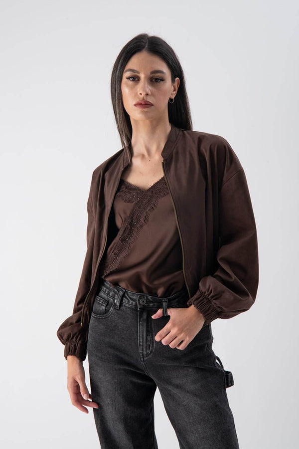 Giacca leggera in tessuto scamosciato con fondo arricciato - MND™