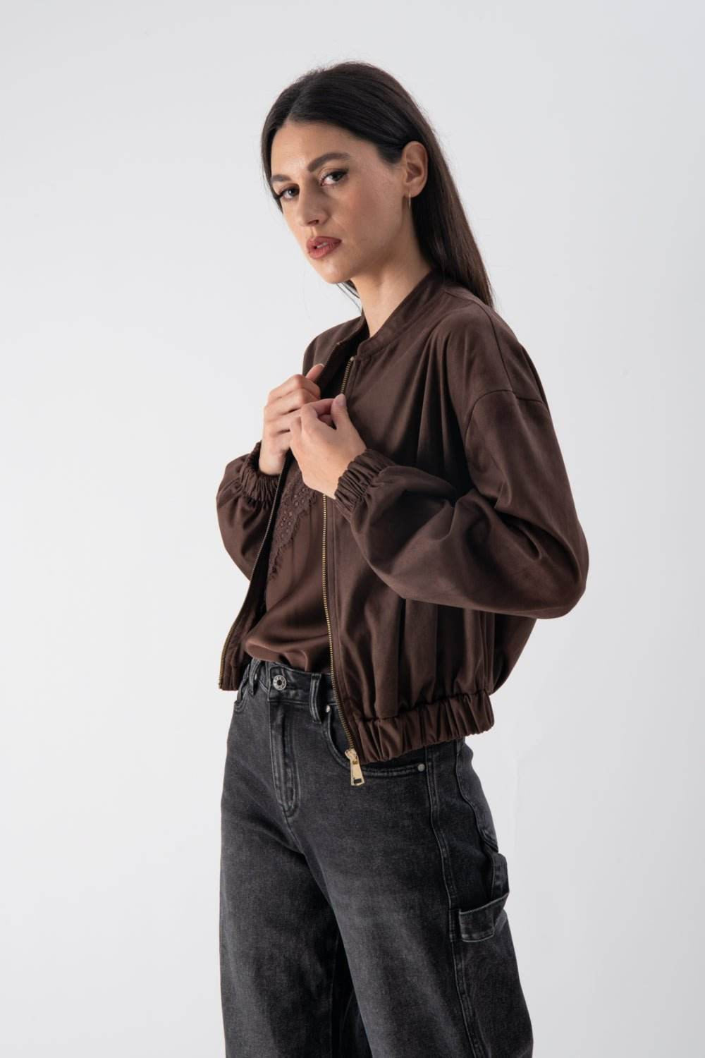 Giacca leggera in tessuto scamosciato con fondo arricciato - MND™