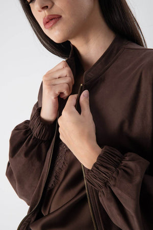 Giacca leggera in tessuto scamosciato con fondo arricciato - MND™