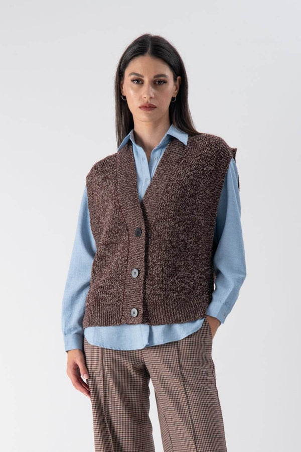 Gilet oversize a girocollo con bottoni - MND™