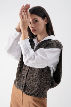 Gilet oversize a girocollo con bottoni - MND™