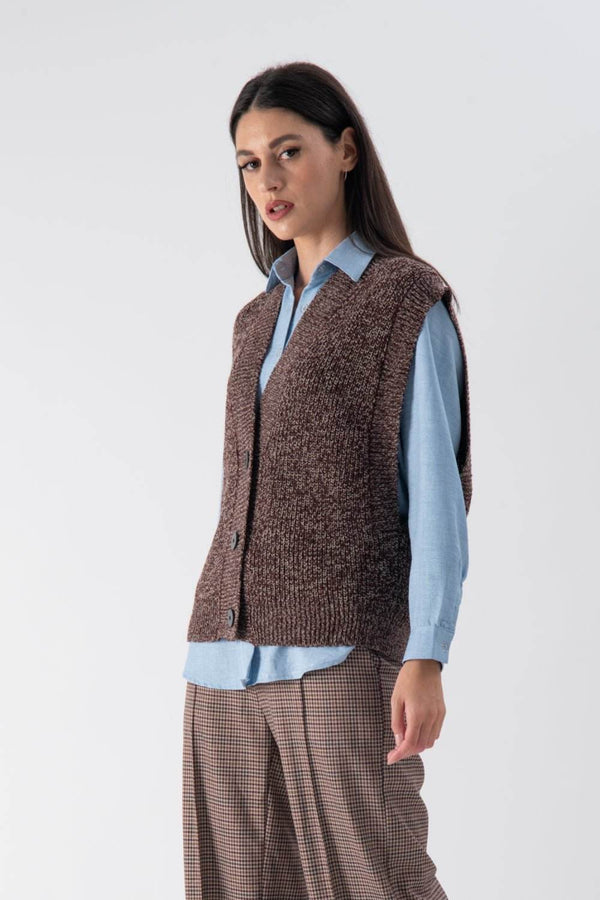 Gilet oversize a girocollo con bottoni - MND™