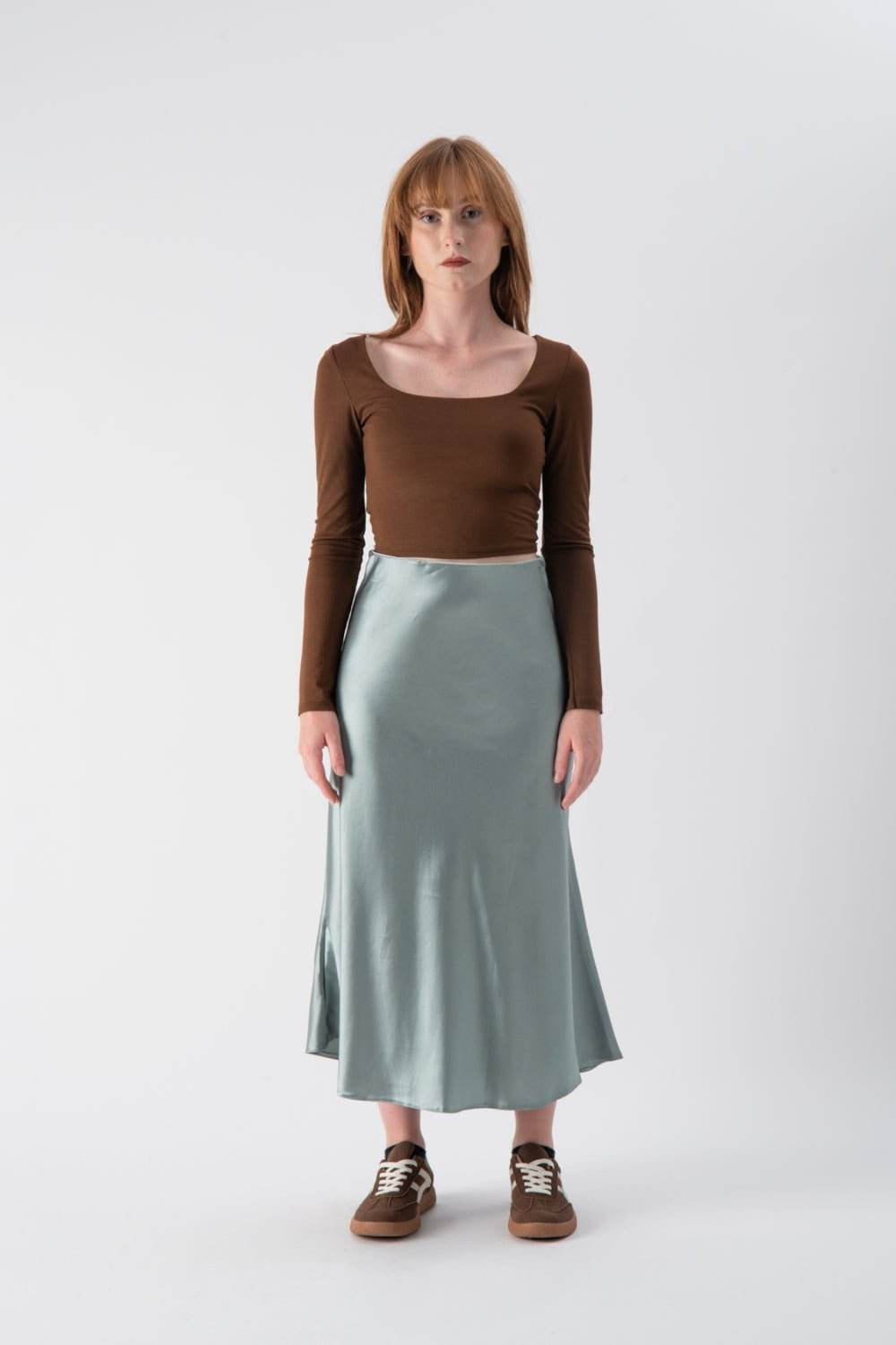 Gonna midi in satin con elastico in vita - MND™