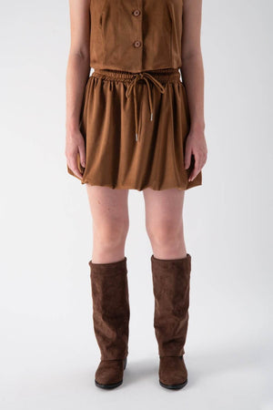 Gonna a palloncino in morbido suede cognac - MND™