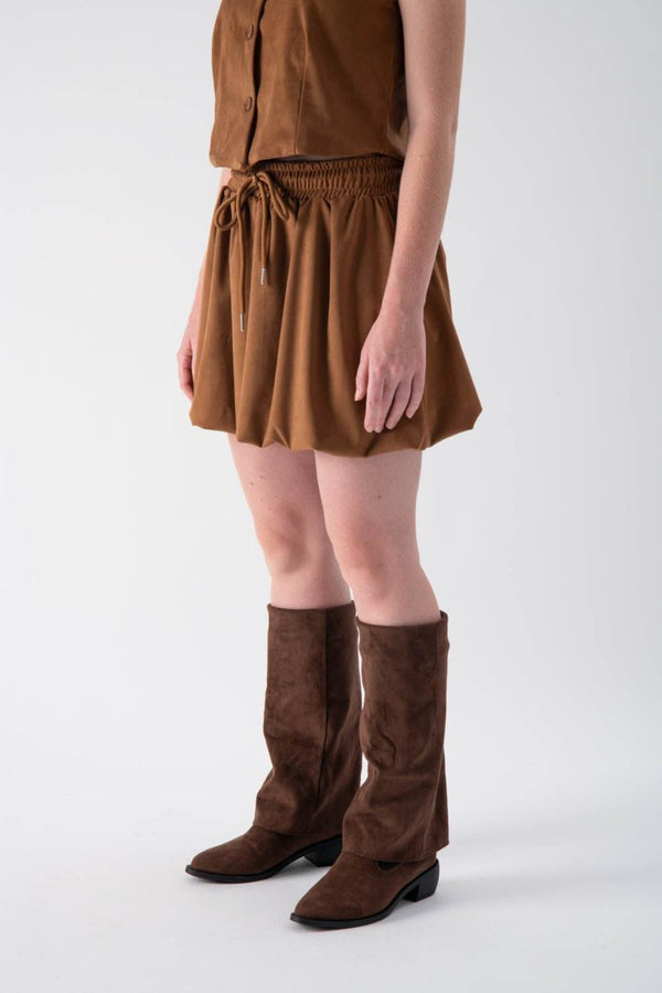 Gonna a palloncino in morbido suede cognac - MND™