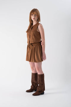 Gonna a palloncino in morbido suede cognac - MND™