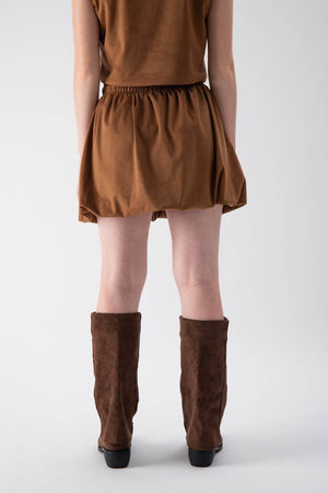 Gonna a palloncino in morbido suede cognac - MND™