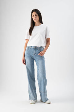 Jeans wide leg con risvolto - MND™