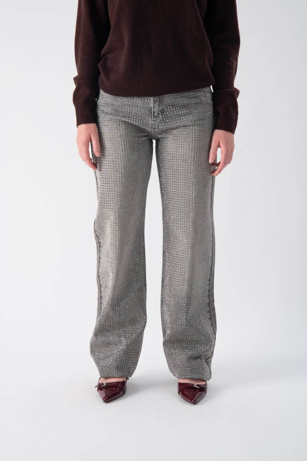 Jeans wide leg con strass - MND™