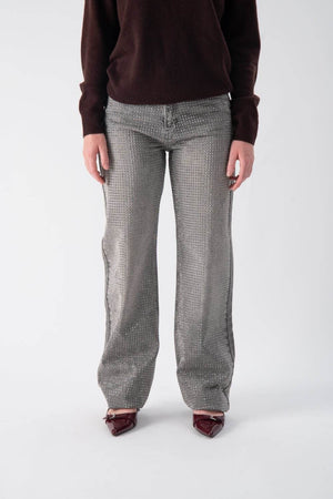 Jeans wide leg con strass - MND™