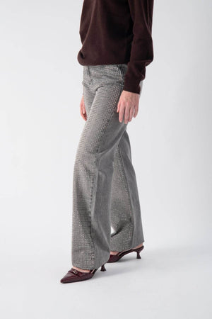 Jeans wide leg con strass - MND™