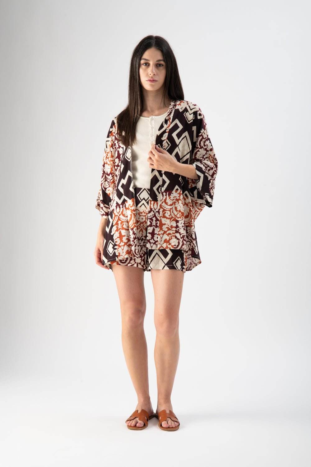 Kimono leggero in raso stampa floreale - MND™