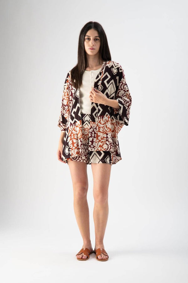 Kimono leggero in raso stampa floreale - MND™