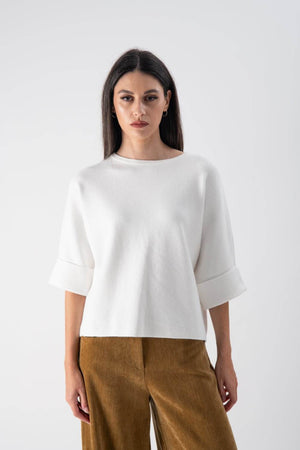 Maglia strutturata con risvolto panna - MND™