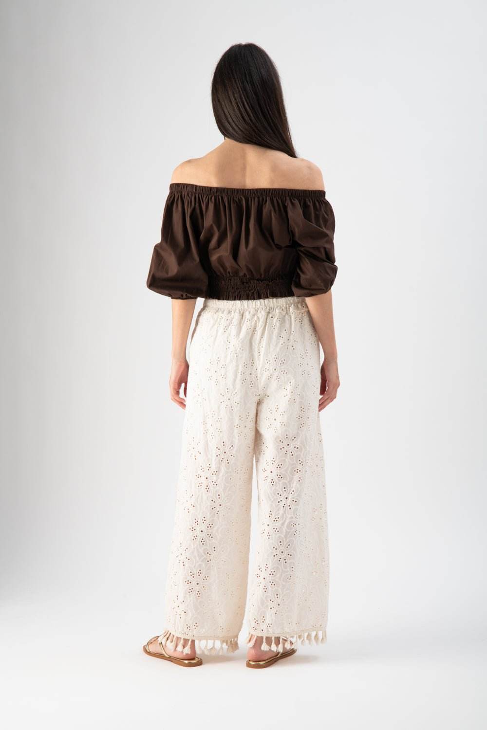 Pantalone in sangallo con nappine sul fondo - MND™