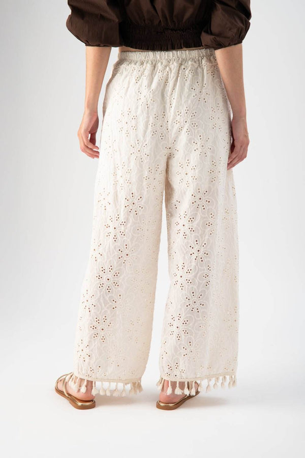 Pantalone in sangallo con nappine sul fondo - MND™