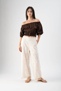 Pantalone in sangallo con nappine sul fondo - MND™