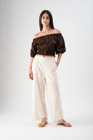 Pantalone in sangallo con nappine sul fondo - MND™