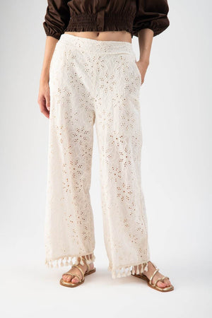 Pantalone in sangallo con nappine sul fondo - MND™