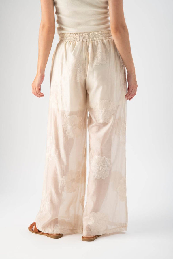 Pantalone velato con ricami floreali - MND™